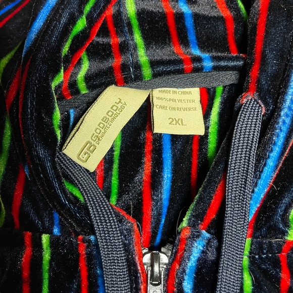 GODBODY Velour Striped Black Red Green Blue Striped Full Zip Hoodie Oversize XXL - Picture 8 of 8